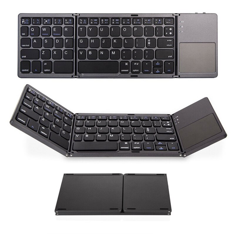 Mini Handy Wireless Three Foldable Bluetooth Keyboard With Folding Touchpad Portable Keypad For IOS/Android/Windows ipad Tablet