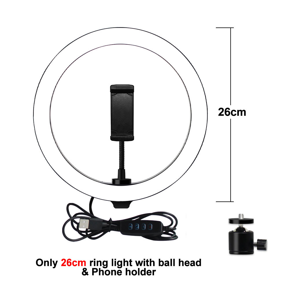 10 zoll Ring Licht Mit Stativ Telefon Halter Für iPad Fotografie Studio Video LED Ring Lampe 5600K Mit USB Stecker Für Make-Up: only 26cm ring light