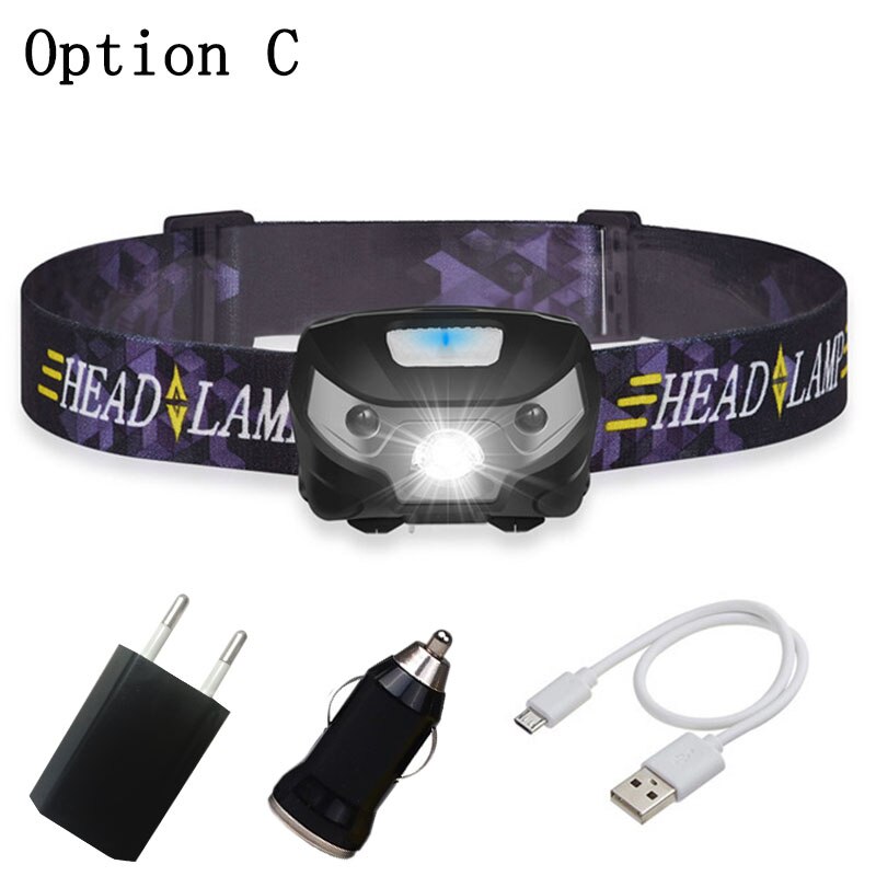 Z10 6000Lm potente linterna frontal recargable LED cuerpo Sensor de movimiento cabeza linterna de acampada lámpara con USB: Option C