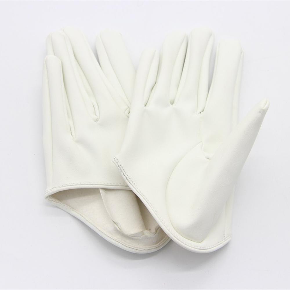 Faux Leather Male Female Five Finger Half Palm Gloves Mittens Cosplay Accessory: White