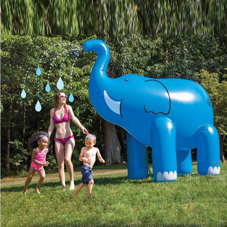 Summer Home PVC Animal Sprinkle Water Park Inflatable Elephant Outdoor Beach Toy Children Play Water Unicorn Spray Water Toys: 220cm Blue Elephant