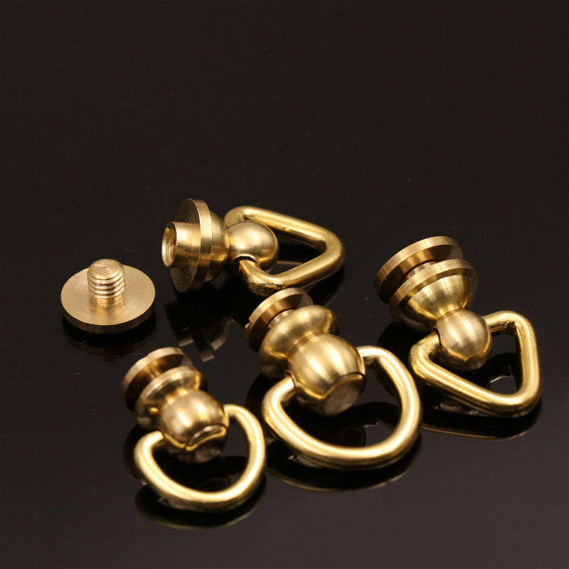 Rivets avec anneau en laiton, goujons de poteau, Rivet avec anneau en D, dos de vis à tête ronde, taches de clou pivotantes à 360 points, artisanat du cuir bricolage-même