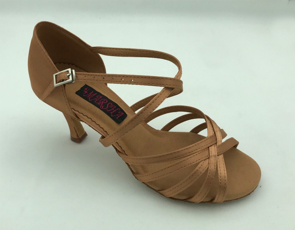 ballroom latin salsa dance shoes dark tan satin in 6201B-DT