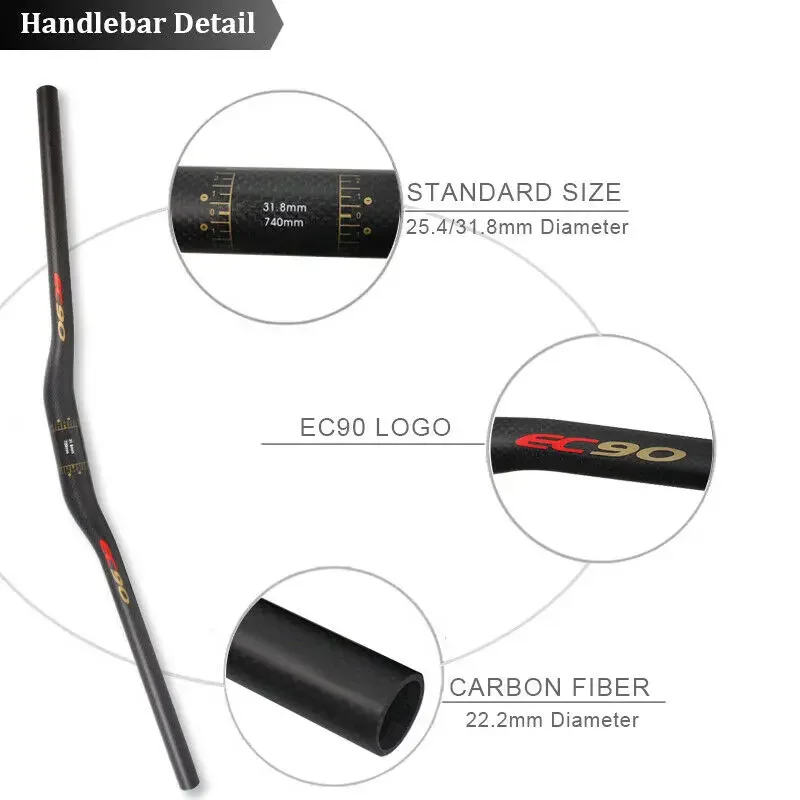 Manillar de bicicleta de carbono EC90, manillar ultraligero para bicicleta de montaña de 25,4mm y 31,8mm, barra plana/riser de carbono completa