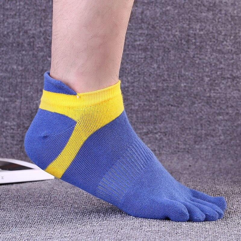 Pure Cotton Five Finger No Show Socks Mens Sports Breathable Comfortable Shaping Anti Friction Ankle Socks With Toes EU 38-44: blue