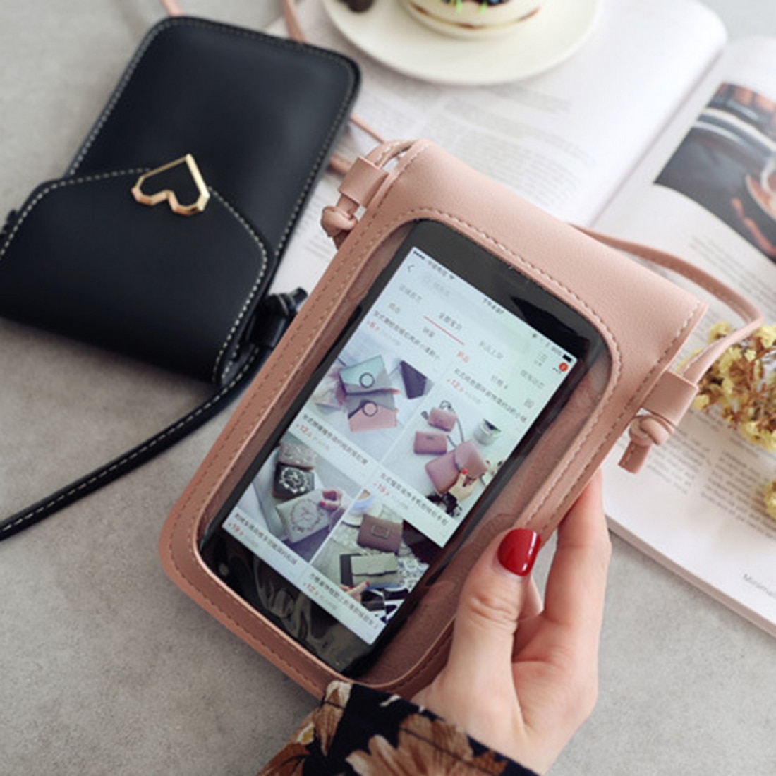 Touch Screen Cell Phone Purse Smartphone Wallet Leather Shoulder Strap Handbag Women Bag for Iphone X S10 Huawei P20