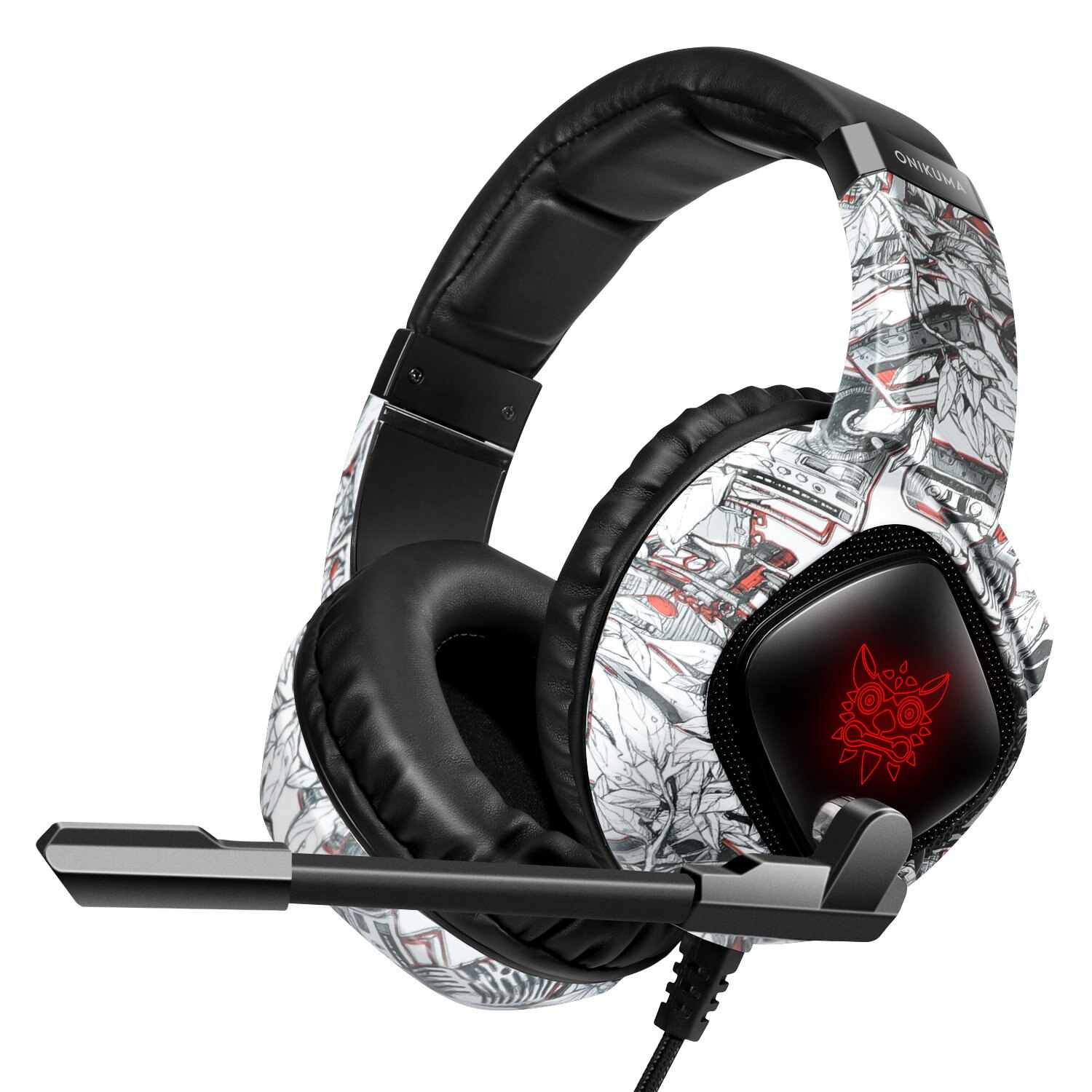 Auriculares de Gaming para Xbox One y PS4, cascos por encima de la oreja RGB con micrófono de cancelación de ruido y control de volumen para tableta: K19 Camouflage white