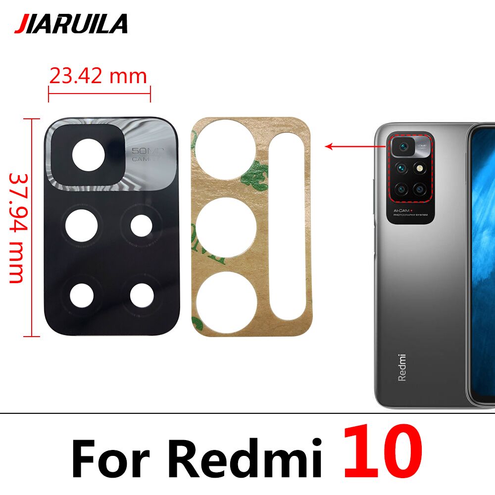 2 uds, nueva lente de cristal de cámara trasera probada con pegatina para Xiaomi Redmi 12C 9T 9C 9A 6 6A 7 7A 8 8A 9 Note 10 Pro 10S: Negro