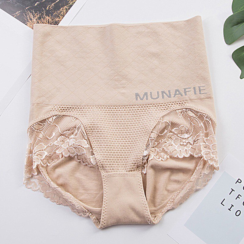 Women Control Panties Sexy Lace Seamless High-Elastic Honeycomb Warm Palace High Waist Lace Ladies Briefs Foe Women