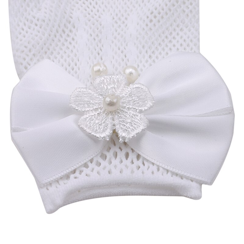 Exquisito encaje blanco Faux perla Fishnet guantes Flor de comunión para 4-15 años niñas novia ceremonia Accesorios