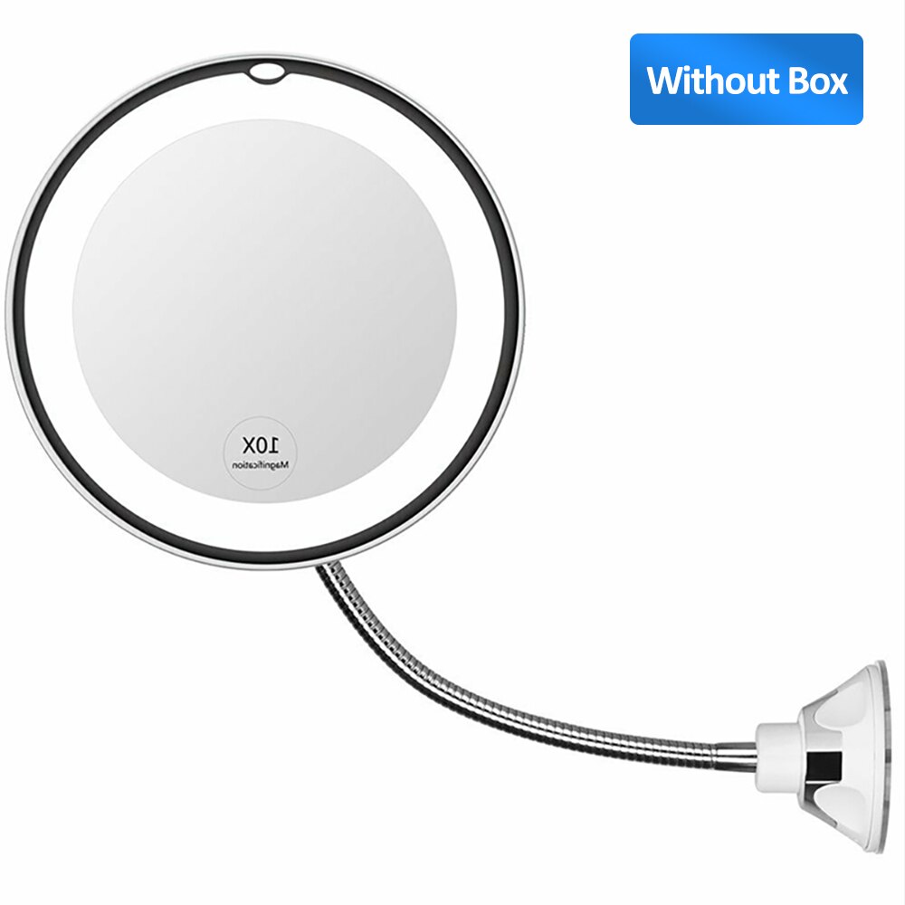 Makeup Mirror LED Light 10X Magnifying Vanity Mirror Suction Cup 360 Degree Rotating LED Cosmetic Mirrors 10X miroir grossissant: 10X SS without Box
