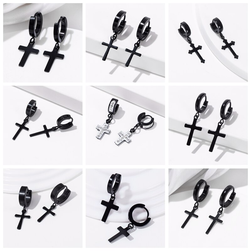 ESSFF-pendientes de acero inoxidable para mujer y hombre, aretes colgantes de Cruz Punk Rock, 14 estilos, joyería gótica,