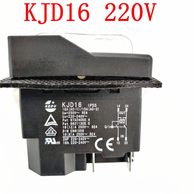 KJD16-Interruptor de botón de encendido y apagado electromagnético, 220V, 120V, 4 pines, protección contra sobrecarga para herramientas eléctricas