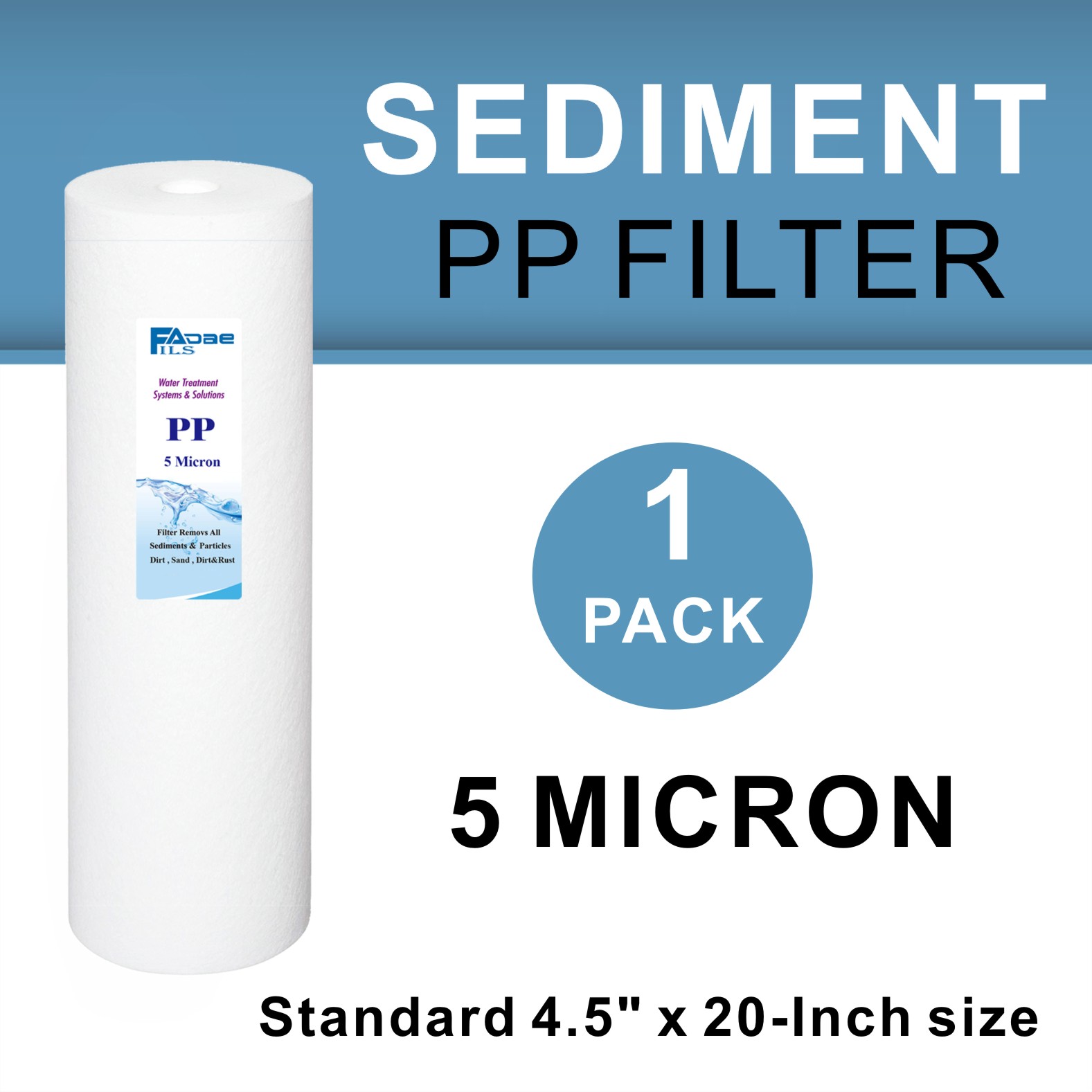 Universal 20-Inch Big Blue Sediment Filter Cartridges 20&quot; x 4.5&quot; Whole House PP Spun Water Filters 5 Micron - 1 PACK