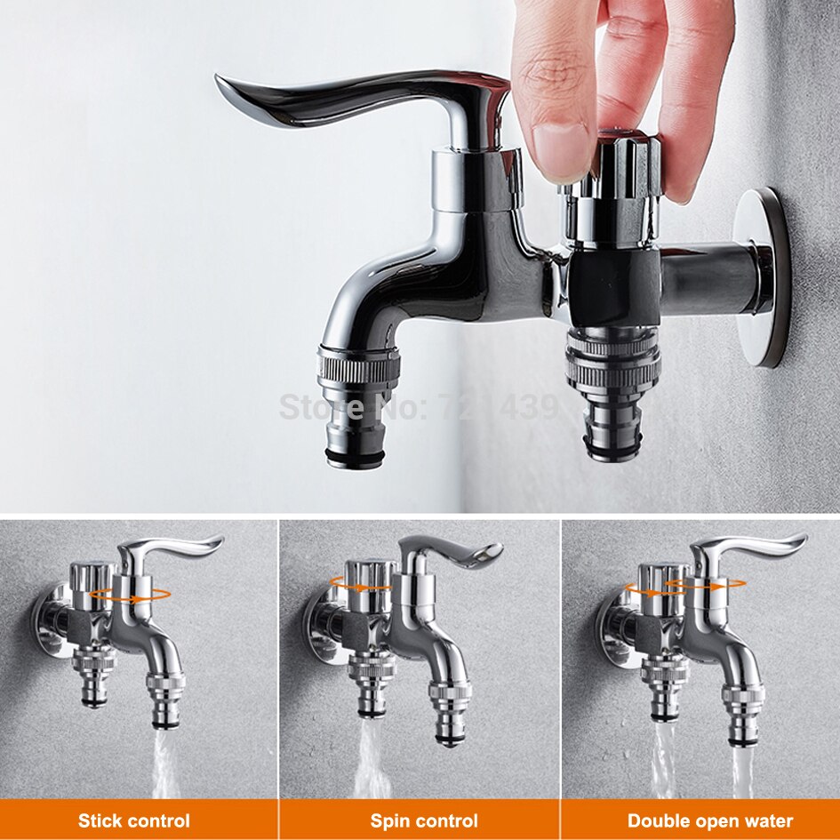 Brass Washing Machine Tap Wall Mount Chrome Finished Small Tap Decorative Double Garden Faucet Double Using Bibcock Taps
