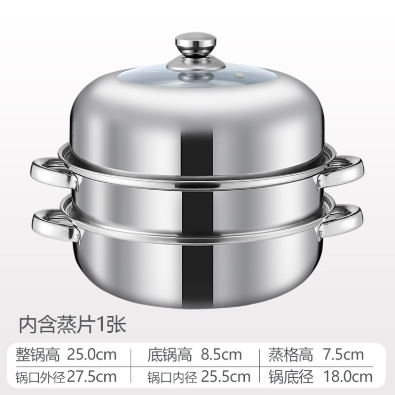 Stainless Steel Steamer Gas Induction Cooker Soup Steamboat Pot 1/2 Toer Steamer Transparent Glass Lid Kitchen Cookware: Cover steel Lug