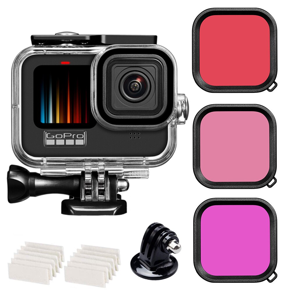 Til gopro hero 10 9 sort etui vandtæt 60m hus dykning beskyttende undervands dykkercover til go pro 9 10 gopro 9 tilbehør: Sæt 3