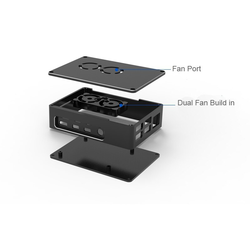 Neueste Himbeere Pi 4 Aluminium fallen Metall Hülse Schwarz Kasten Gehäbenutzen mit Dual Fan Optional