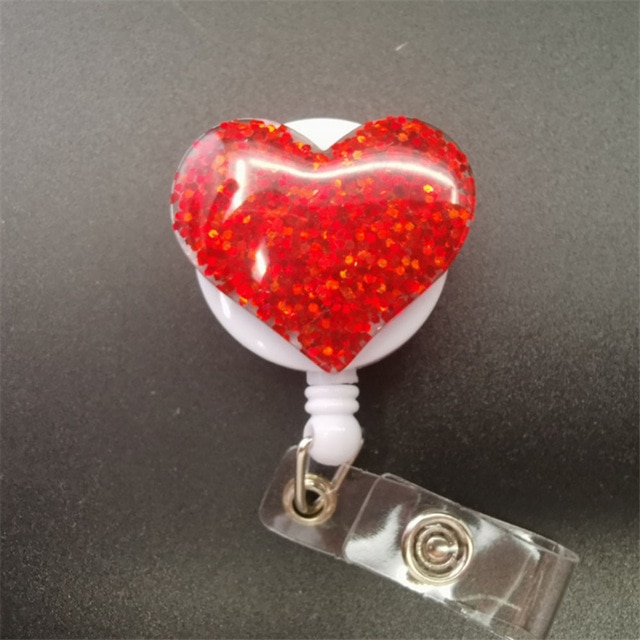 1Pc Liefde Hart Rhinestone Verpleegkundige Badge Reel Clip Badge Houder Intrekbare Pull Badge Id Lanyard Naam tag Kaart: Red