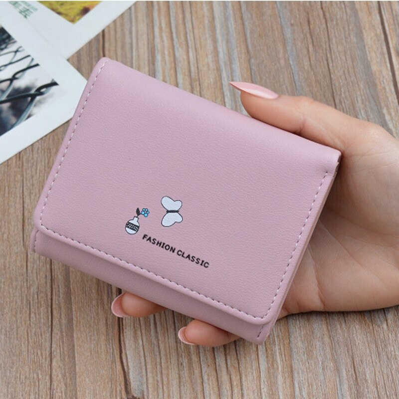 Portefeuille femme court Tri-fold porte-monnaie sac japonais coréen multi-fonctionnel cuir portefeuille filles porte-carte