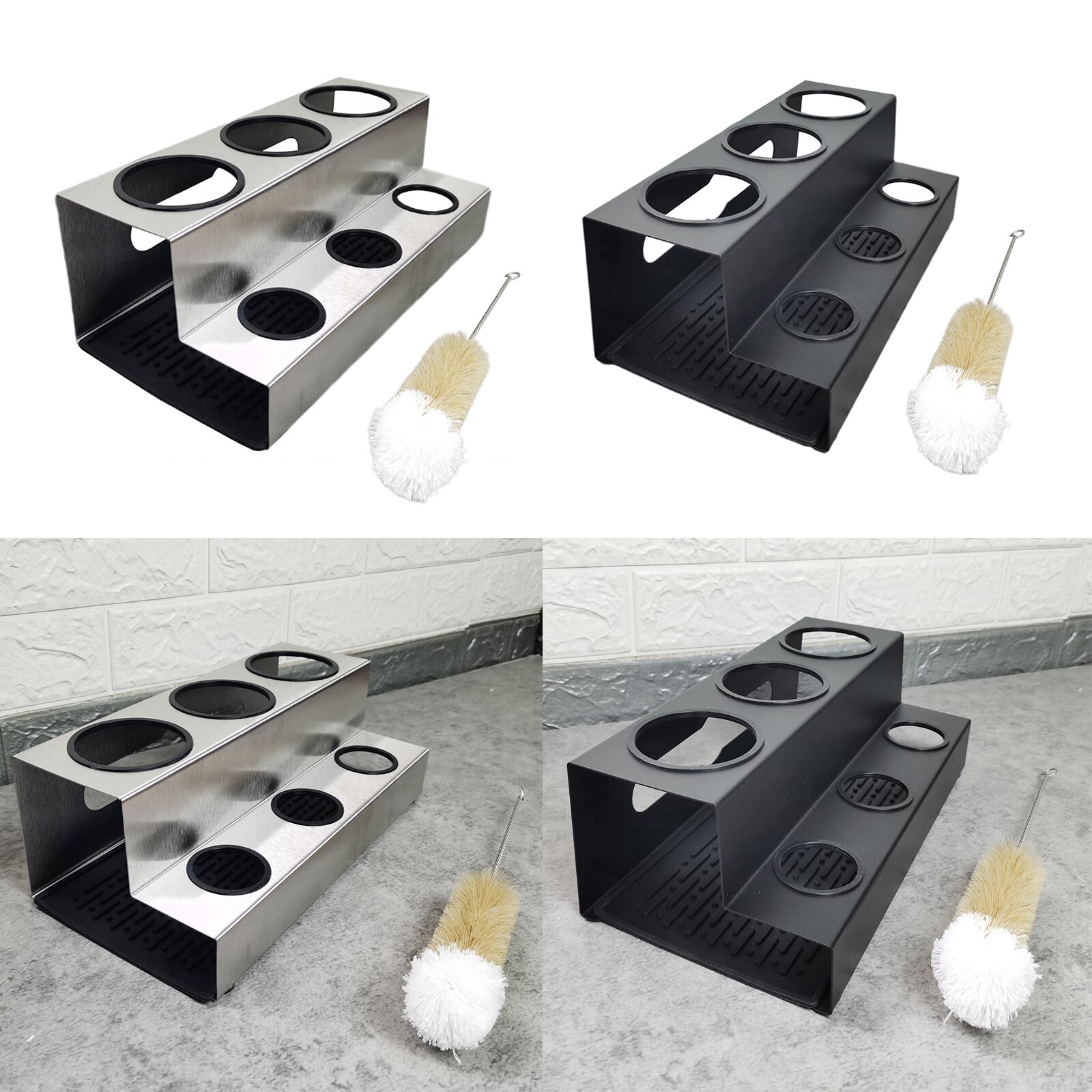Stainless Soda Bottle Drip Holder Drying Draining Rack w/ Drip Tray