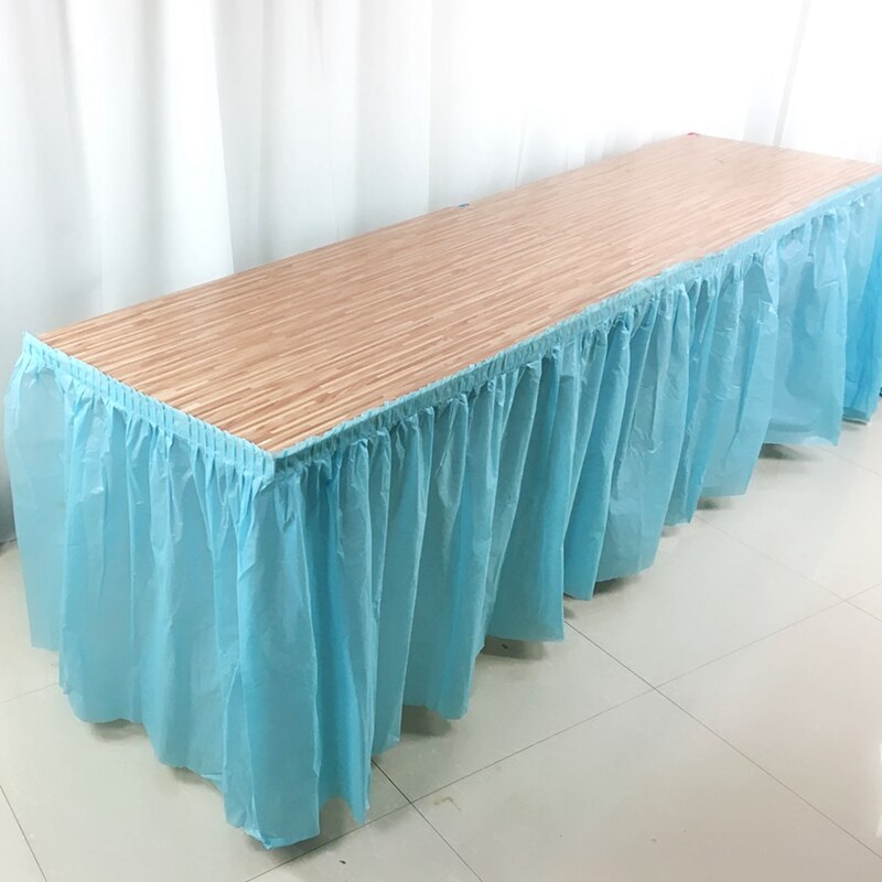 Disposable Table Skirt PEVA Table Skirting Rectangle Desk Skirt Kid Birthday Party Table Cover for Wedding Party Home Decoration: Light blue Skirt