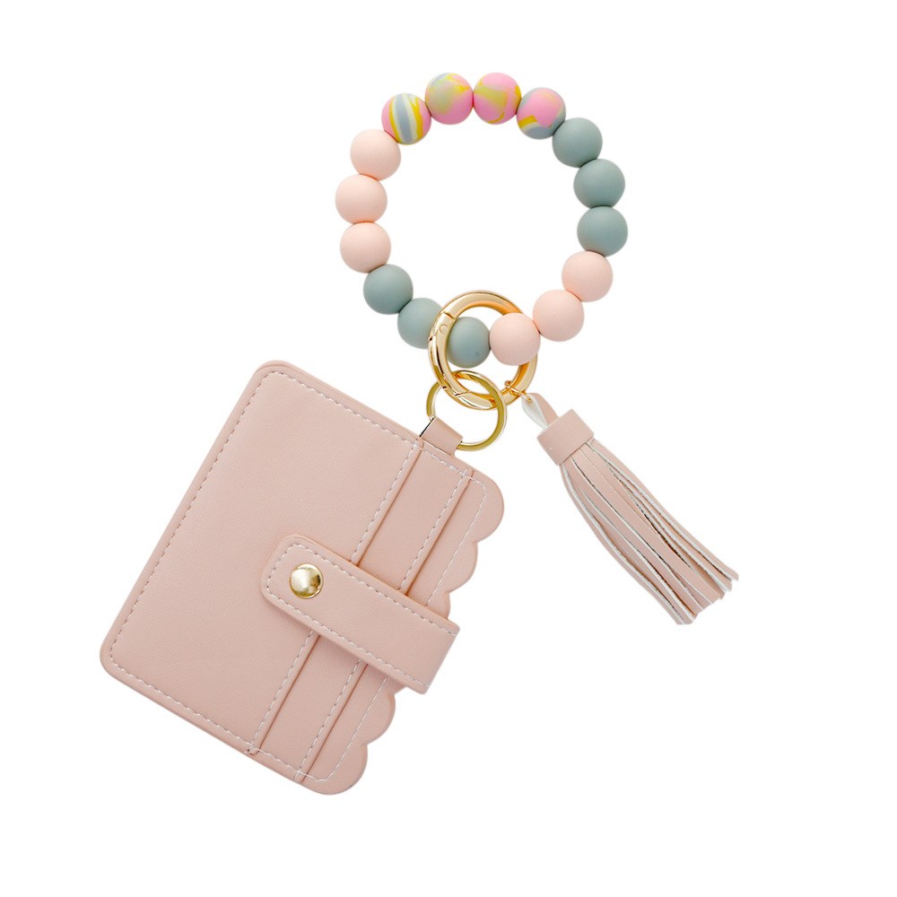 Purdored 1 Pc 13 Kleuren Mode Vrouwen Armbanden Kaarthouder Luipaard Vrouwelijke Visitekaartje Case Polsband Sleutelhanger Voor Mannen: pink