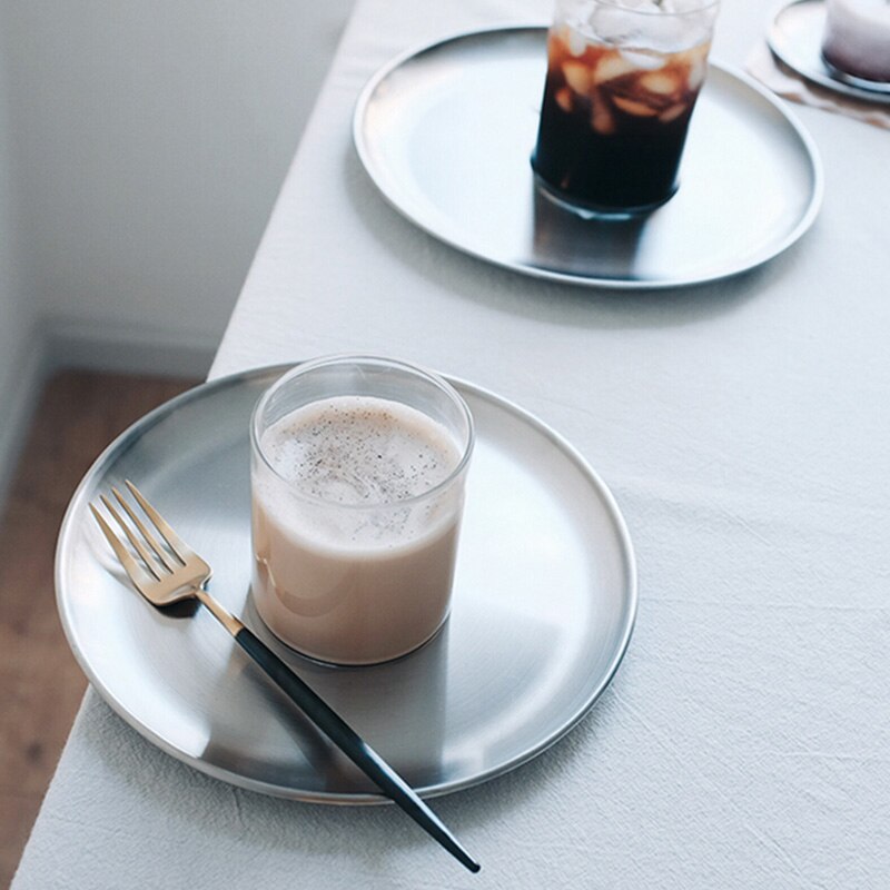 1pcs matte 304 metal stainless steel disc dessert tray tray multi-purpose plate