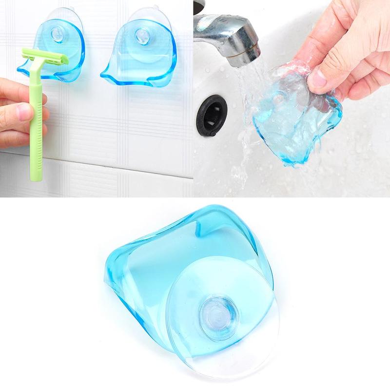 Support pour rasoir en plastique, 1 pièce, bleu clair, Super ventouses, pour salle de bain, ensemble de tasses chaudes, support ventouse D2R7