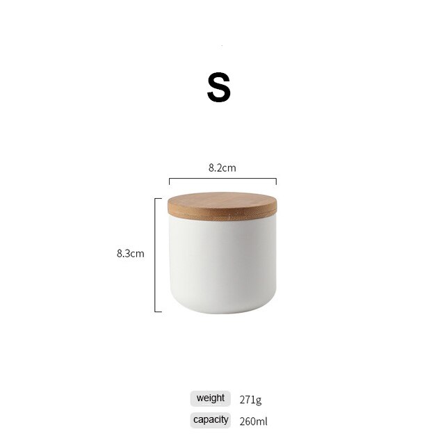 Jarra de cerámica sellada de estilo nórdico para almacenamiento de café, té y cocina, a prueba de polvo, para condimentos sólidos con tapa de Bambú: S-white