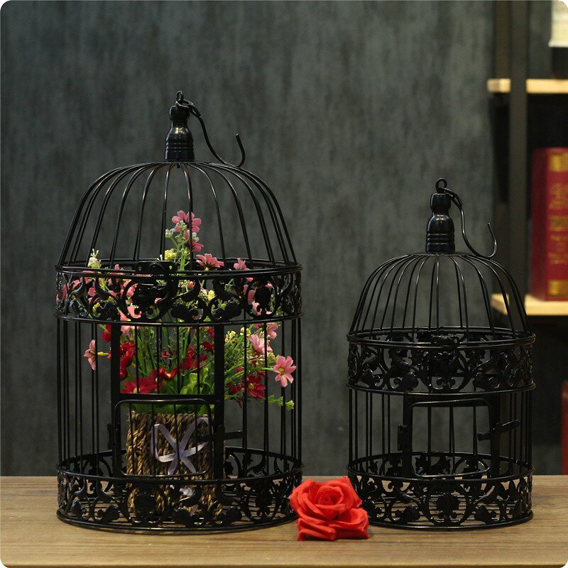Europæisk stil jern dekorative fuglebur fuglebur blomsterhylde vinduesvisning sort fugl bur dekoration