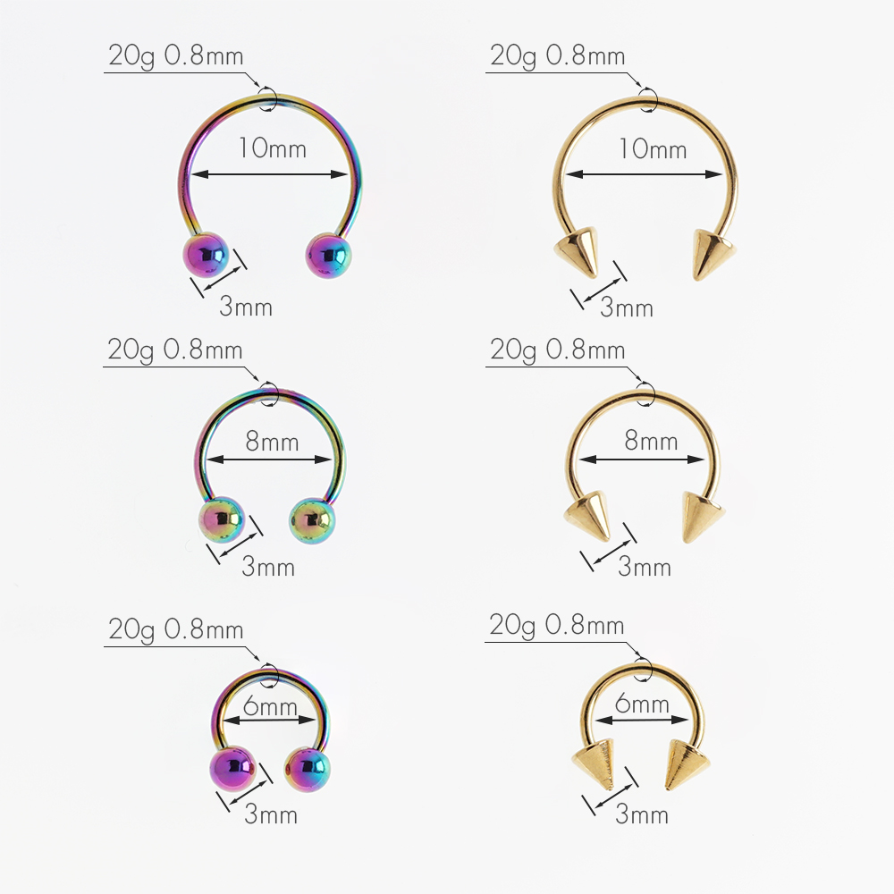 6 Stuks Septum Neus Piercing Ring Cirkelvormige Hoefijzervormige Halters Voor Oorlip Wenkbrauw Lichaam Pirercing Bal Kegel Cbb Stalen Hoepel 20G 0.8Mm