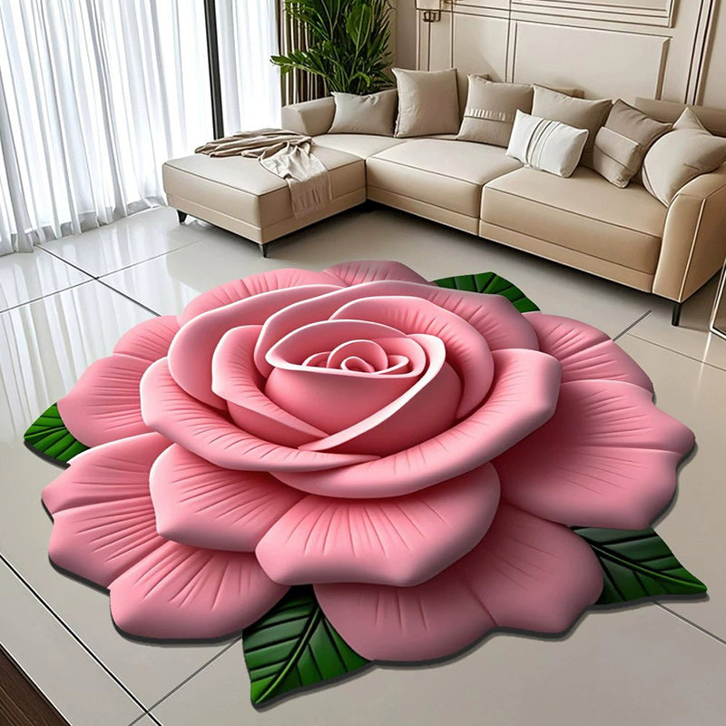 3D Fresh Flower Pattern Door Mats Alien Dirt-resistant Floral Plush & Diatomaceous Earth Floor Mat Bathroom Absorbent Anti-slip: 50x80+50x160cm / black