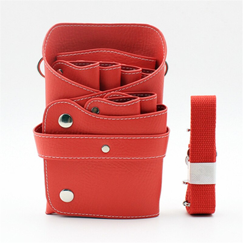 Pouch Case With Waist Shoulder Belt Holster Scissors Clips Combs PU Leather Holder Bag For Barber Shop Hairdressing Salon Tool: red