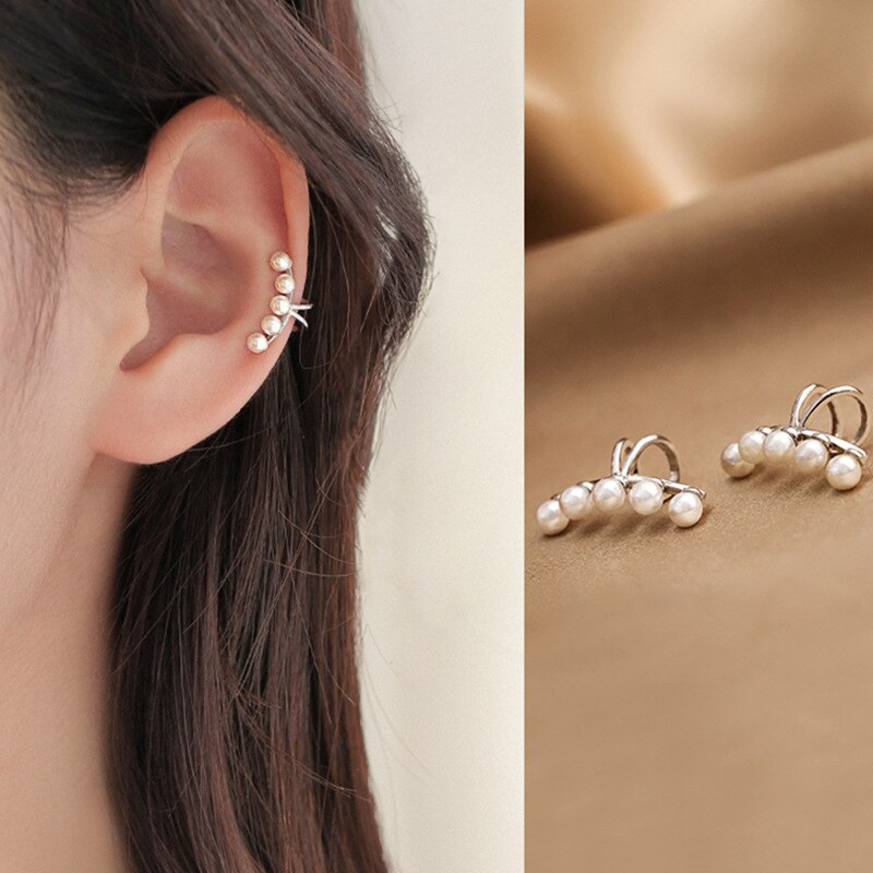 1 paar schick Perlen wickeln Earcuff Clips Ohrringe Elegante Nicht Ohr See Knorpel Clip auf Ohr Knochen Manschetten für Frauen mädchen