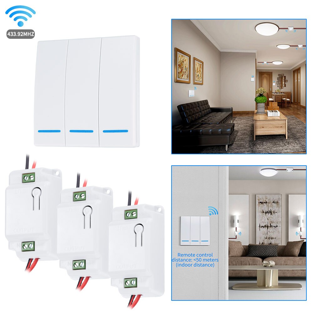 Button Switch Light RF Wall Mounted DIY Remote Control Receiver Transmitter Button Single Channel Light 30-50M 433.92 MHZ