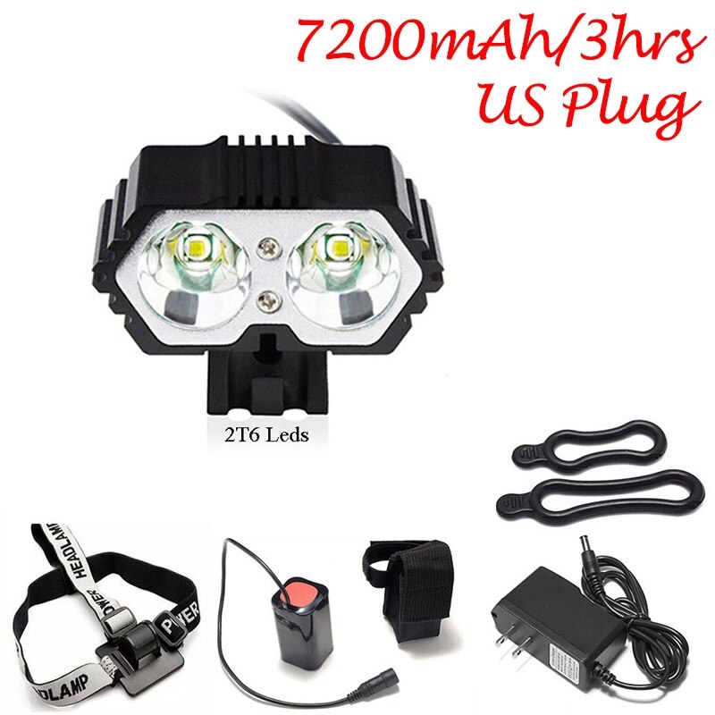 Fiets Licht 3 Modi Werken Weg Mountainbike Led Verlichting 2T6 Mtb Koplamp 2000 Lumen Cycle Koplamp Rijden E-fiets Accessoires: US-7200mAh