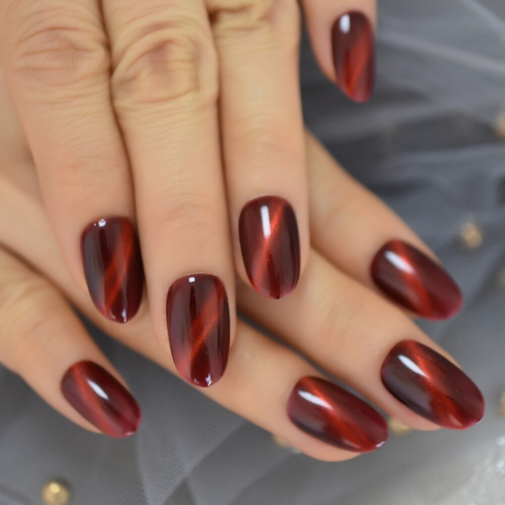 Rode Kat Ogen Nep Nagels Prachtige Uv Gel Nagels Craft Dikke Nail Art Tips Pre-Ontwerpen Herbruikbare Dames Vingernagels met Lijm