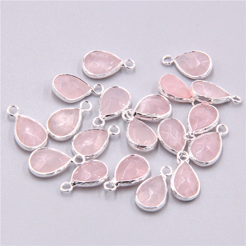 3pcs/lot Natural metal pink quartz crystal stone Water loose pendant charm for jewelry making bracelet necklace