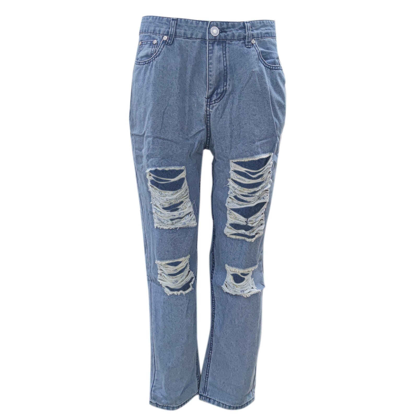 Ladies Jeans Buttons Elastic Casual Trend Hand-washed Cold-proof High Waist Daily Ripped Stretch Slim Jeans