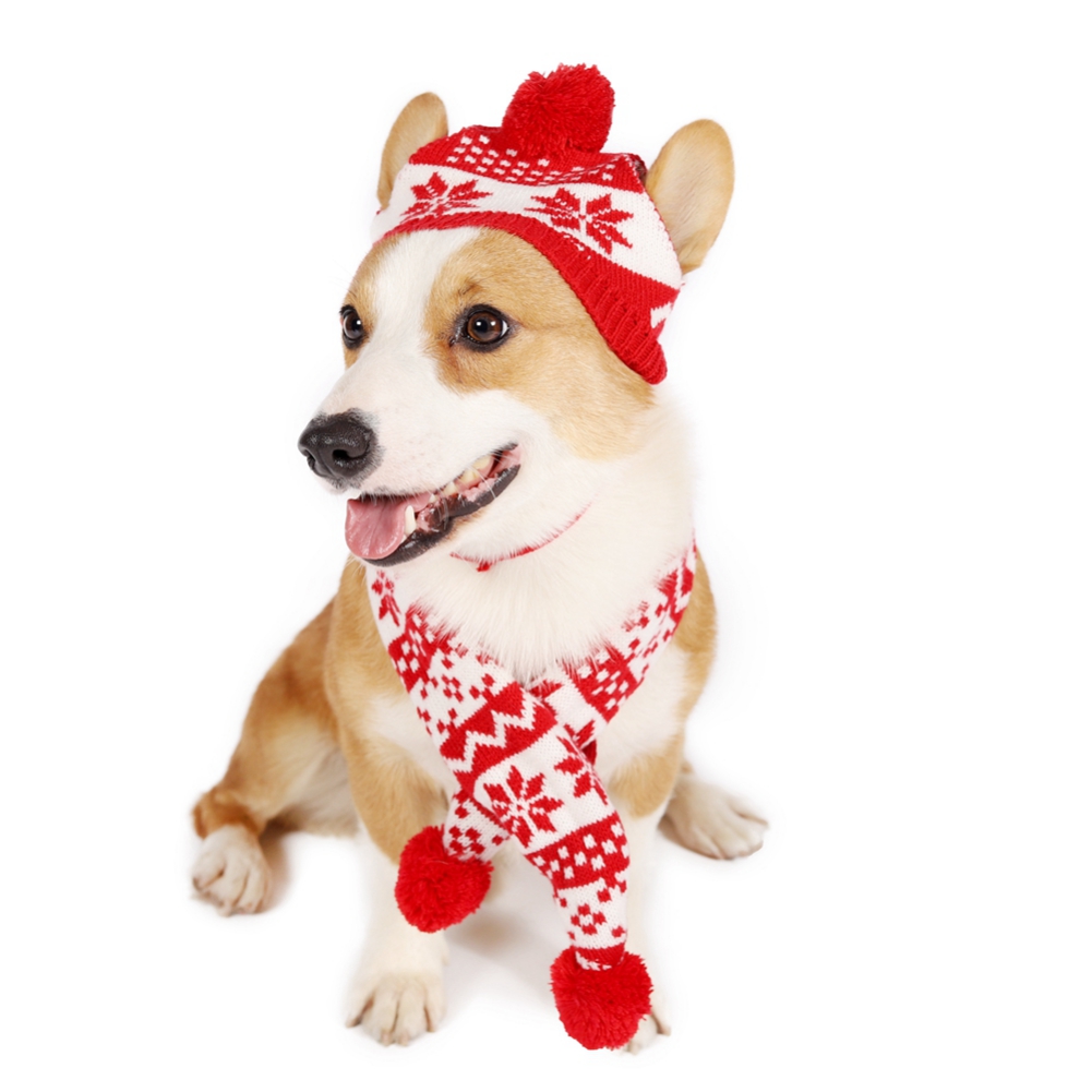 Gorro de punto a rayas cálido para perros, bufanda, Collar, disfraz de cachorro de peluche, ropa de Navidad, disfraz de perro de Santa, Cosplay