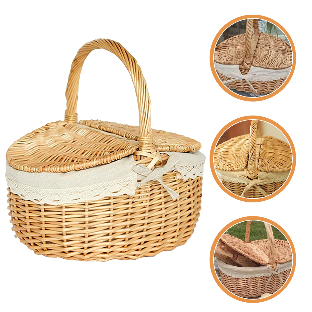 Cesta de Picnic al aire libre tejida a mano, disfraz hecho a mano, contenedor de frutas y verduras, tienda, cestas de sauce