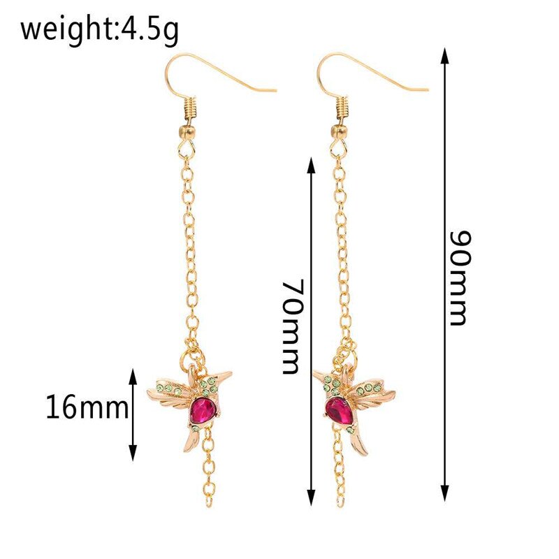 Simulering kolibri stud øreringe threader lang dråbe kvast krystal dingle til kvinder smykker charms