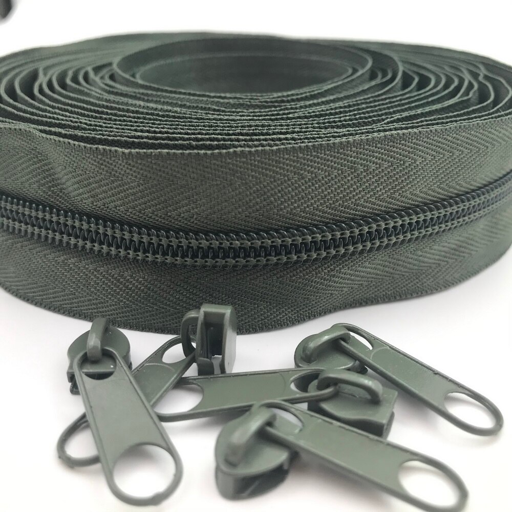 #5 5 Meter 24 Farben Nylon Spule Reißverschlüsse durch sterben Hof mit 10 stücke Schieberegler für DIY NäHenne Schneider handwerk Taschen: 327 Schwarz Olive