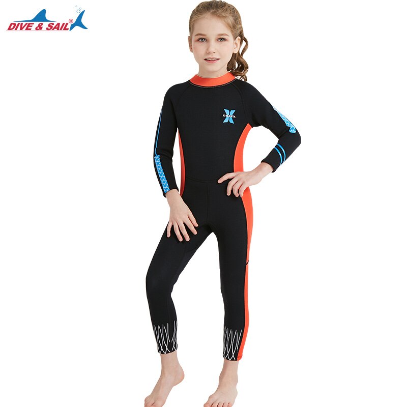 2.5mm neopreen surfpakken voor meisjes met lange mouwen, wetsuits, rashguards, duikpakken voor kinderen, volledige uv-duikpakken, zwemkleding en badpakken.