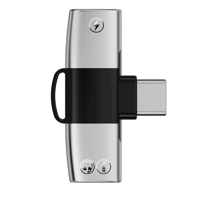 1 auf 2 USB-C-Adapter, Typ-C-Stecker auf 2 Typ-C-Buchsen, Konverter, unterstützt gleichzeitiges und Kopfhörer: Silber