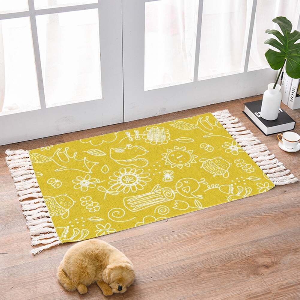 Tassel Plant Pattern Carpet Bedside Geometric Floor Mat Living Room Bedroom Home Decor: M / H