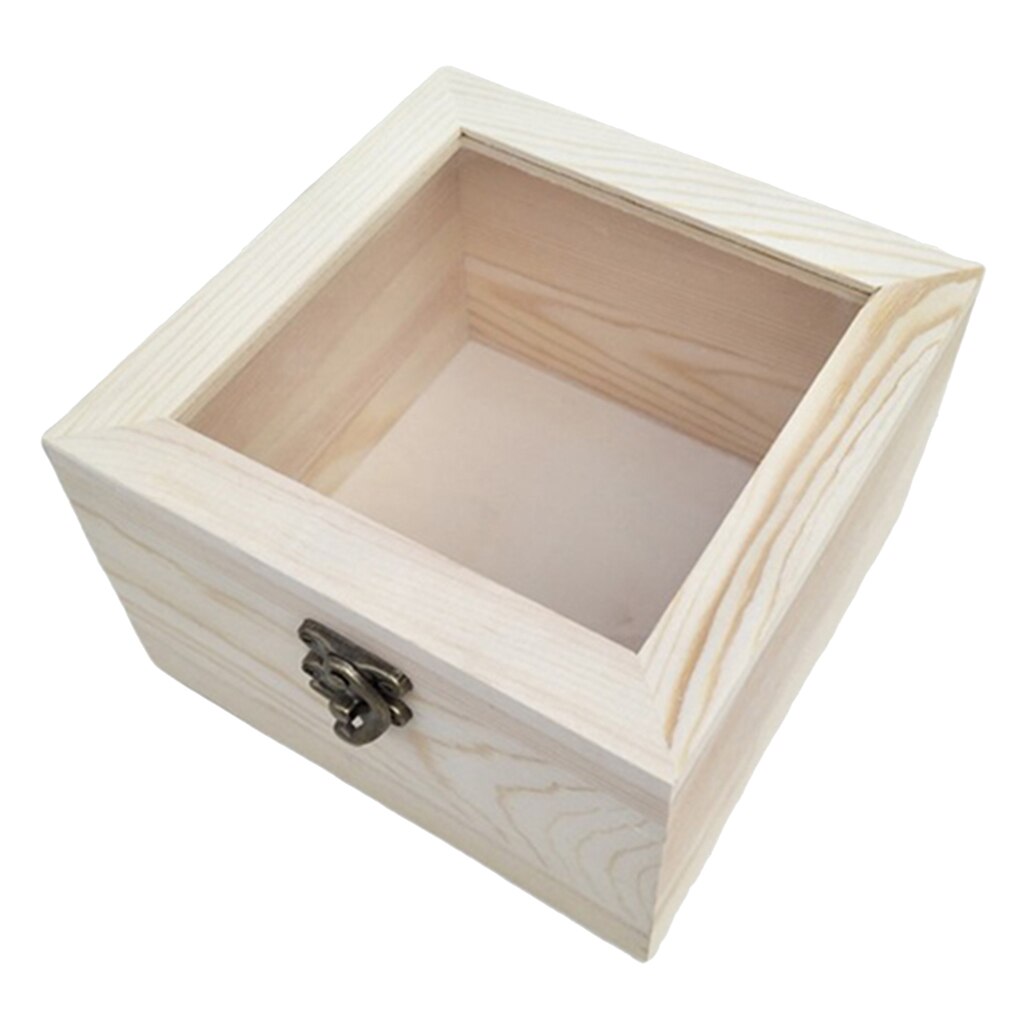 Træ låsbar kasse glas top display sag blomst / håndværk emballage kasse: 12 x 12 x 5cm