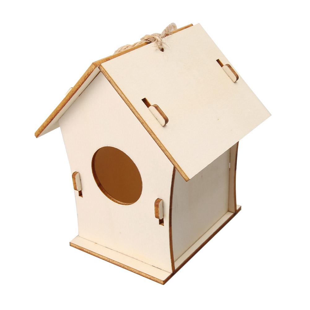 Bird Wood House with Lanyard Outdoor Unfinished DIY Accessory Pet Supplies Hanging Birdhouse for Outside Balcony S8P0