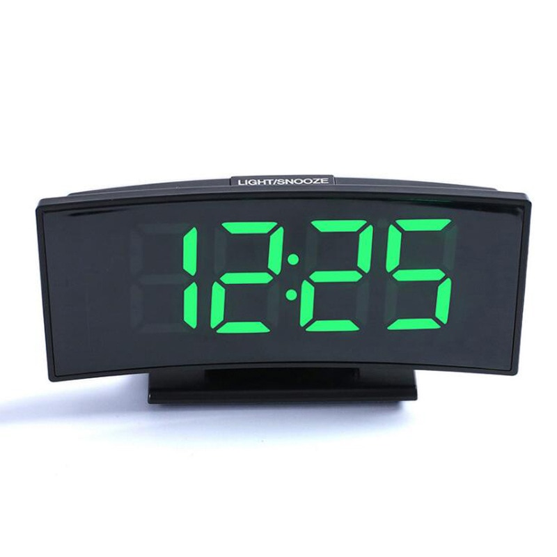 Horloge électronique multifonction de bureau, réveil incurvé avec miroir, alimentation externe